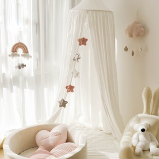 儿童房床幔圆顶吸顶室内公主房幔帐简约纯棉挂帐家用卧室遮光帐篷