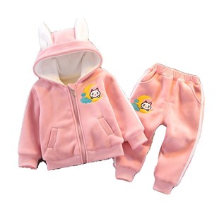 女宝宝衣服冬装加绒分体套装一周岁六7八9九10十个月婴儿冬装外套