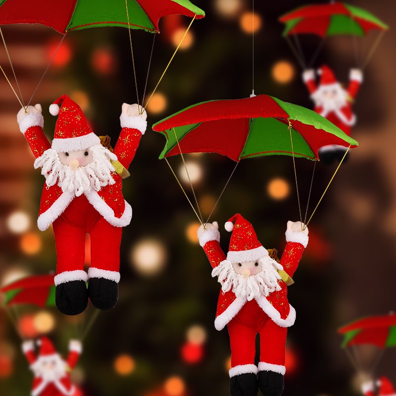 圣诞节装饰品降落伞圣诞老人跳伞大公仔爬绳商场活动场景布置用品