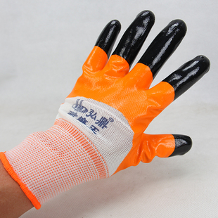 弘鼎耐磨王手套N513加强指防滑防水丁腈耐油干活机械做工劳保手套