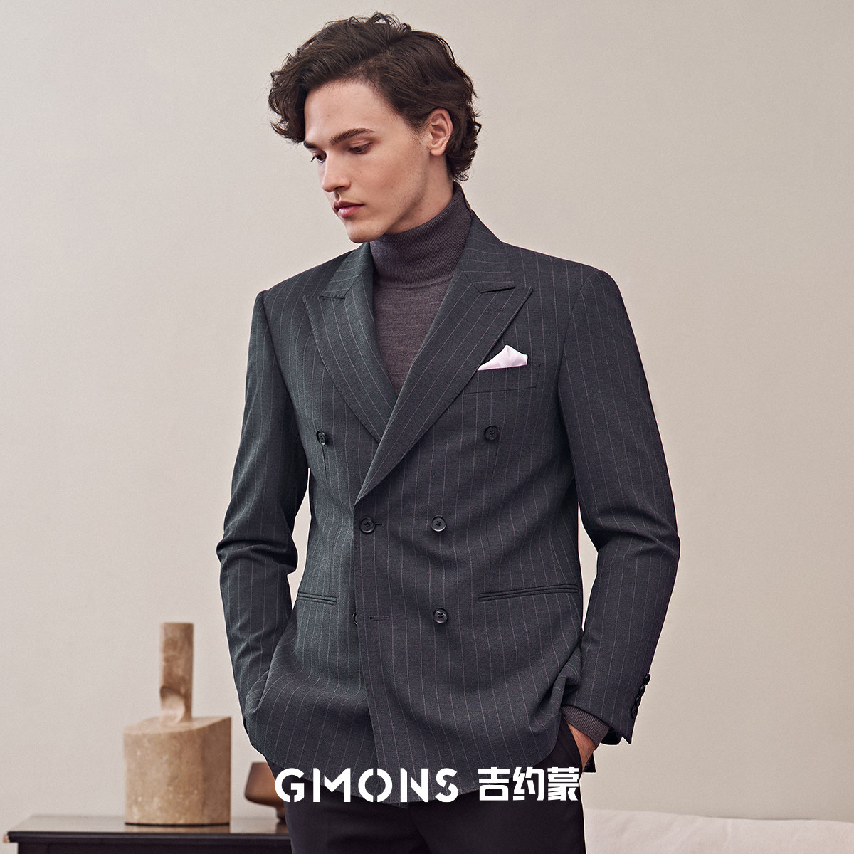 吉约蒙双排扣西装男外套深灰色条纹商务单西新郎结婚礼服西服男,男装,商务正装西服,淘宝优惠券,粉丝福利购,淘宝优惠卷