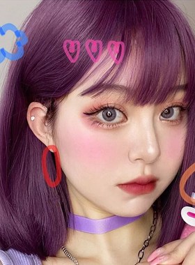一刀切锁骨发假发紫色全头套女中长短直发彩色lolita整顶主播发型