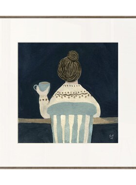 丘山生活 个人时光奶油风小众艺术挂画人物插图装饰画文艺组合餐