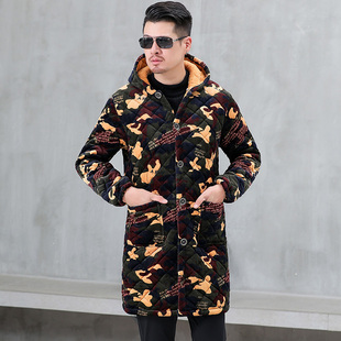 男款罩衣加厚保暖外穿加绒冬季中长版中老年人冬款棉衣爸爸工作服