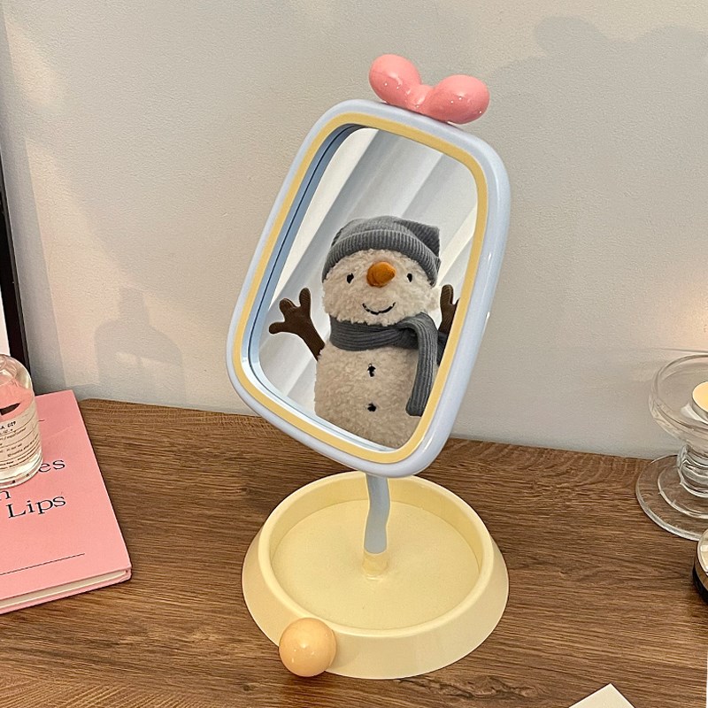 蝴蝶结化妆镜台式桌面小镜子办公室学生宿舍家用可旋转可爱梳妆镜