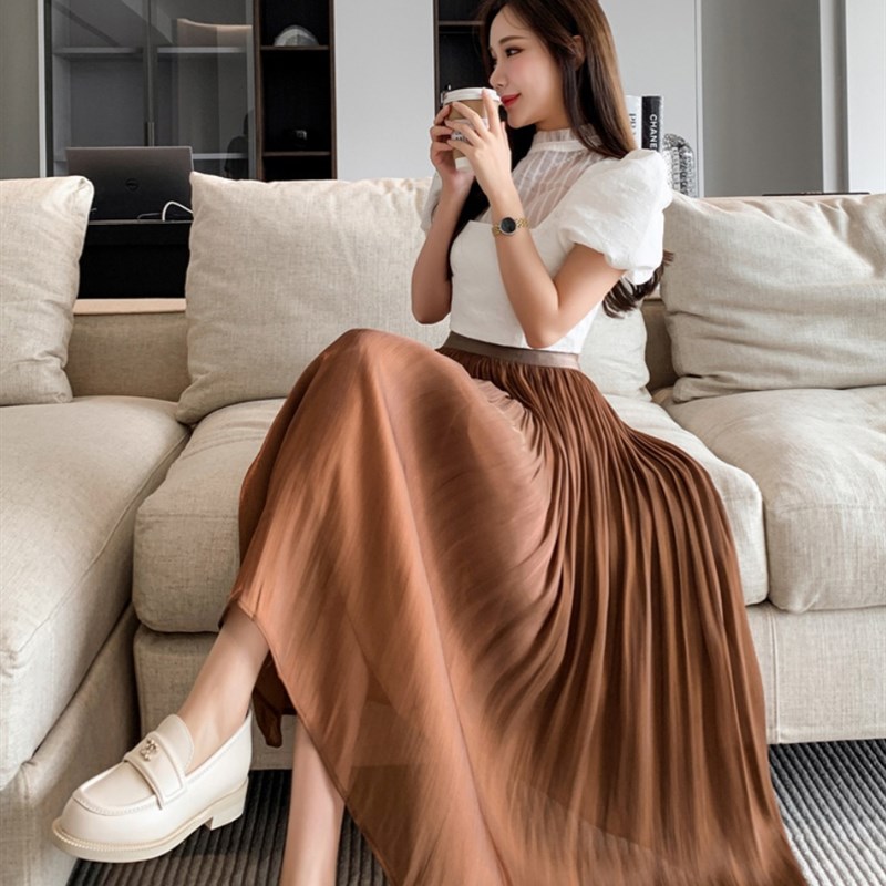 流光纱半身裙女夏季大码高腰仙女显瘦中长款纱裙垂坠感飘逸a字裙