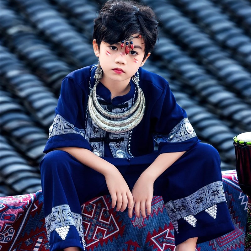 新款男童三月土家族壮族苗族服装演出服哈尼族男童旅拍舞蹈演出服