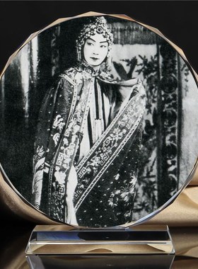 中国京剧艺术家梅兰芳画像珍藏品水晶摆件工艺品书房摆设周边模型