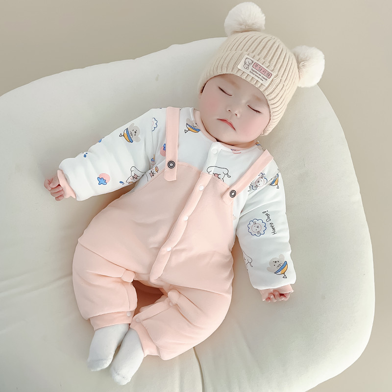新生儿宝宝无骨加厚小棉衣婴儿纯棉连体衣婴幼儿冬季爬服连身衣