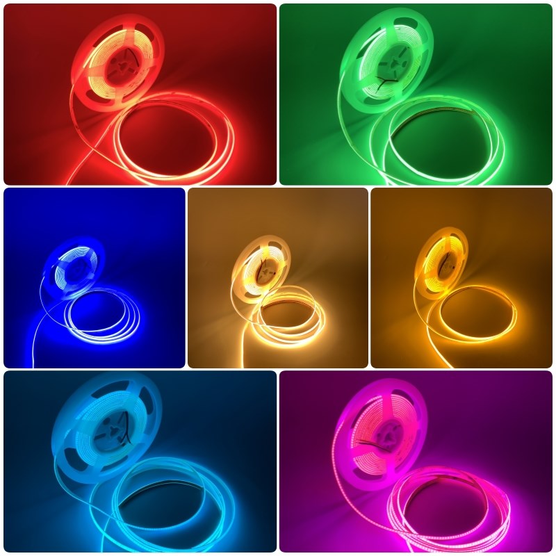 彩色自粘cob灯带12V低压led柔性超窄线条灯槽5毫米车模型装饰灯条