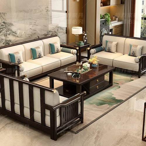 新中式实木沙发组合现代简约中式沙发客厅小户型贵妃转角沙发