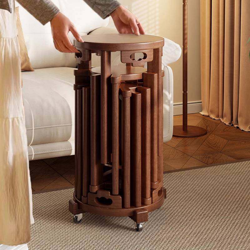 六合一实木凳子可叠放藤编带滑轮叠叠凳家用现代简约叠放组合凳