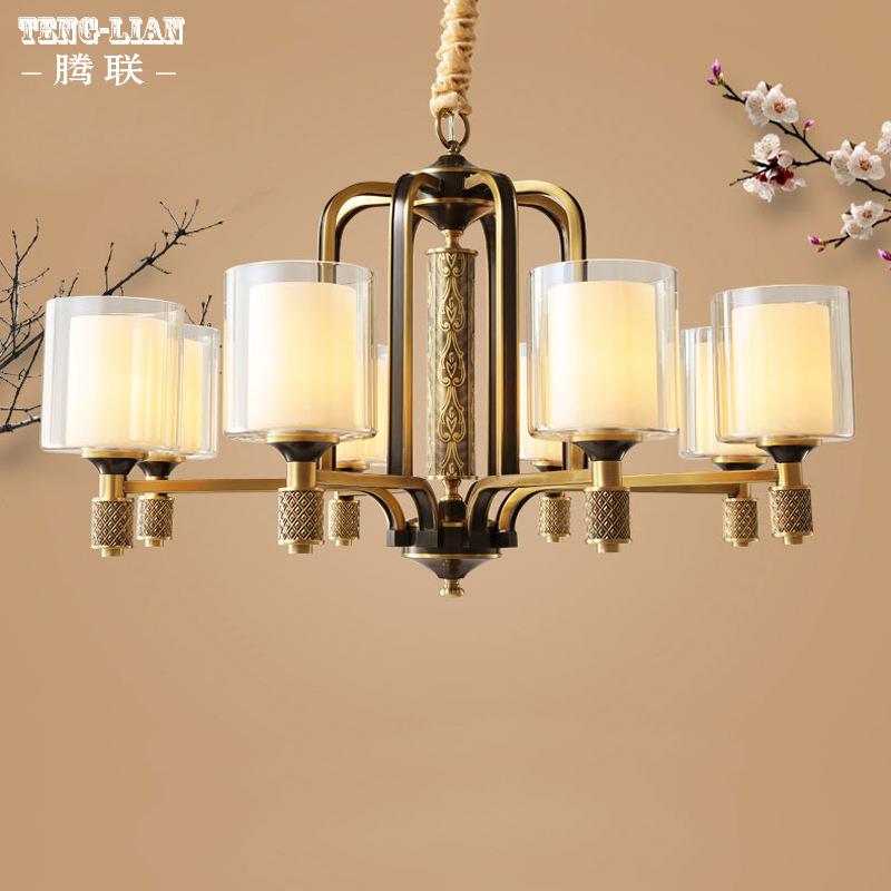 新款中式客厅全铜吊灯卧室餐厅大厅吊灯别墅房间书房复式楼梯灯具