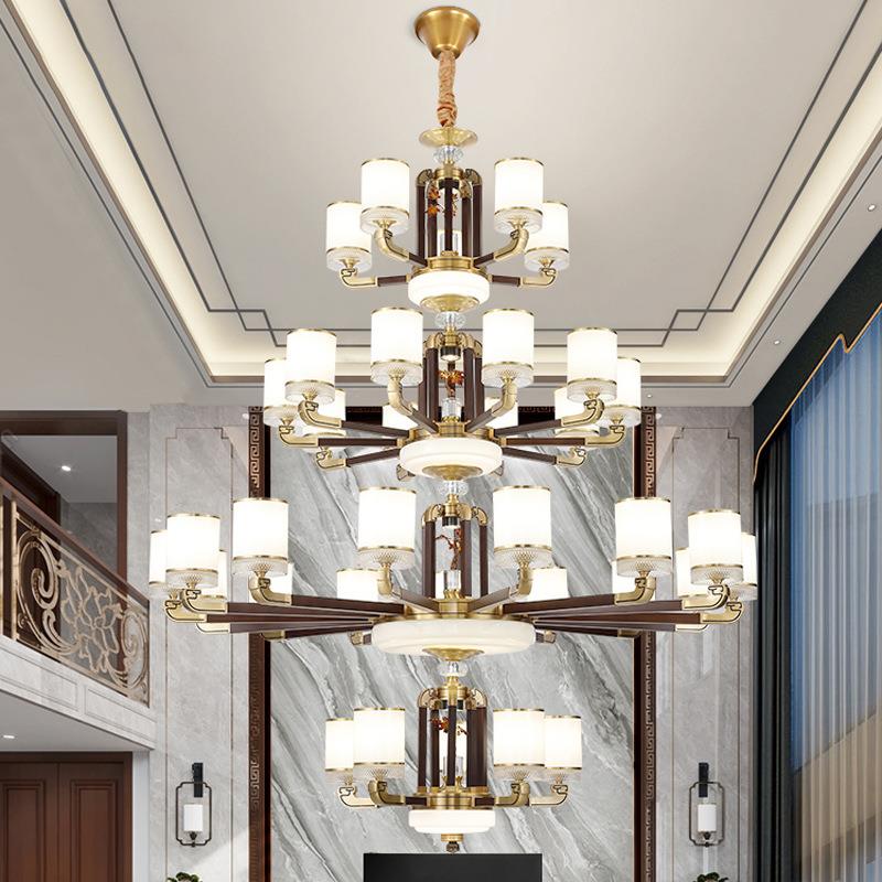 复式楼大吊灯别墅楼中楼客厅灯loft全铜实木中国风新中式楼梯长灯