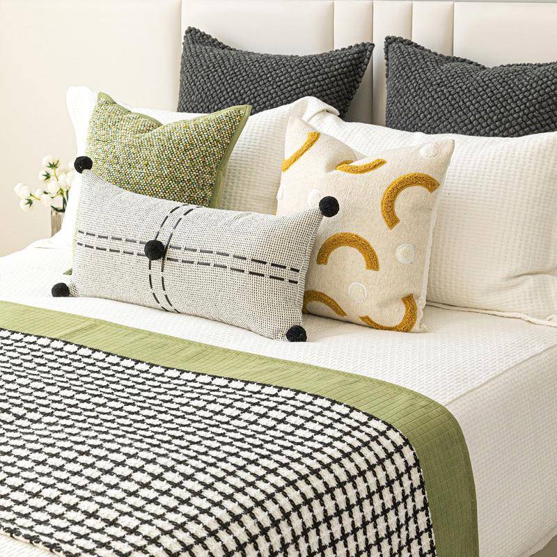 现代简约样板间儿童房绿色系床品多件套酒店民宿床旗抱枕搭毯组合