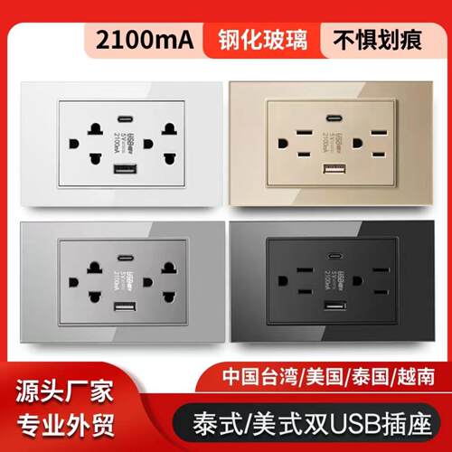 118美标美规美式USB泰国越南泰式六孔Type-C开关