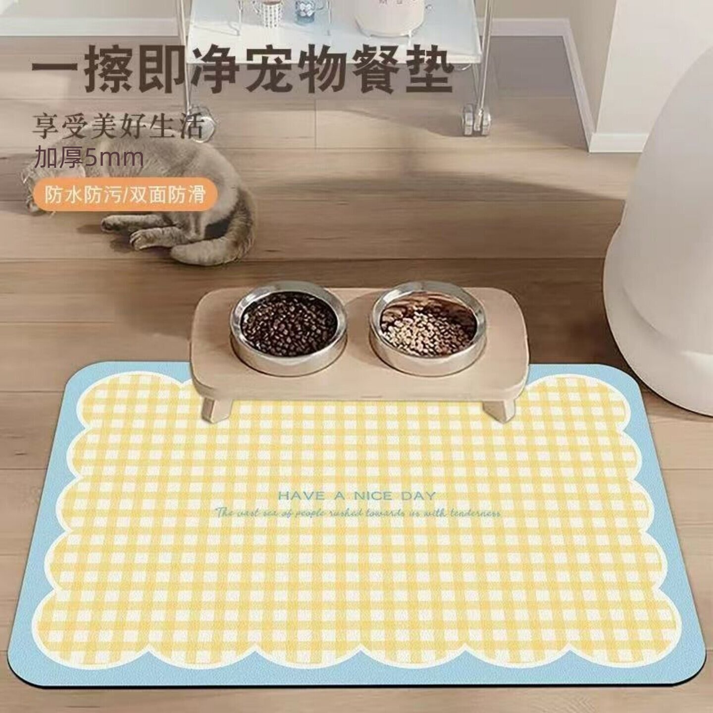 宠物猫咪专用餐垫PU皮革防水可擦不沾毛耐咬猫狗吃饭猫碗垫子防溅