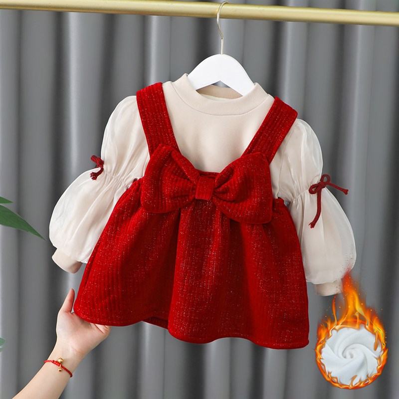 女童冬季加绒加厚公主裙儿童连衣裙2023新款秋冬一岁宝宝冬装裙子