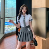 上衣两件套制服技师工作服 显瘦百褶裙衬衫 学院风套装 女夏2024新款