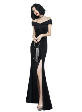 一字肩法式高冷系黑色晚礼服初秋2022新款名媛性感显瘦长款连衣裙
