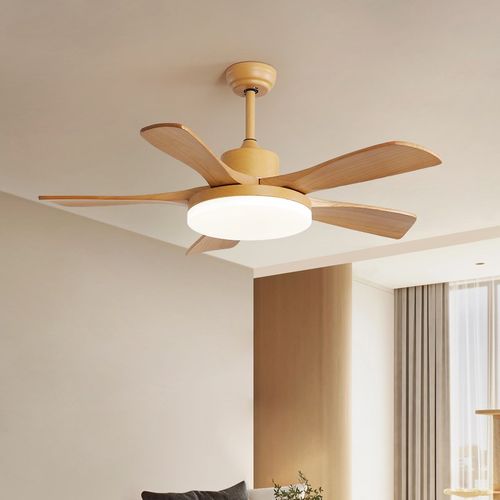 北欧风扇灯客厅灯餐厅卧室书房静音原木风日式智能护眼吊扇灯