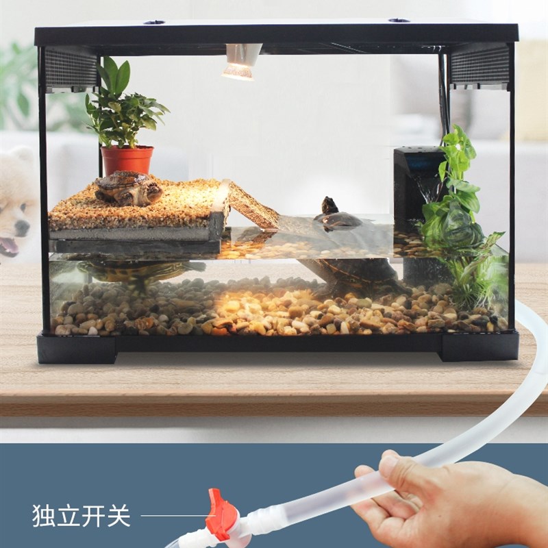 别墅乌龟缸带晒台带过滤鱼龟混养缸免换水龟缸养乌龟专用缸玻璃缸