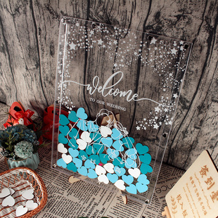 送卡通头像创意透明亚克力婚礼签到相框木片结婚庆签名簿个性定制