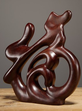 黑檀木雕福字摆件家居玄关装饰工艺品福气临门客厅酒柜电视柜摆件