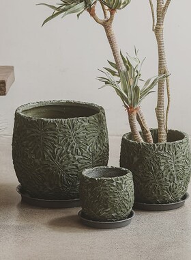 绿色复古落地镁泥龟背竹大花盆家居客厅软装绿植庭院别墅装饰摆件