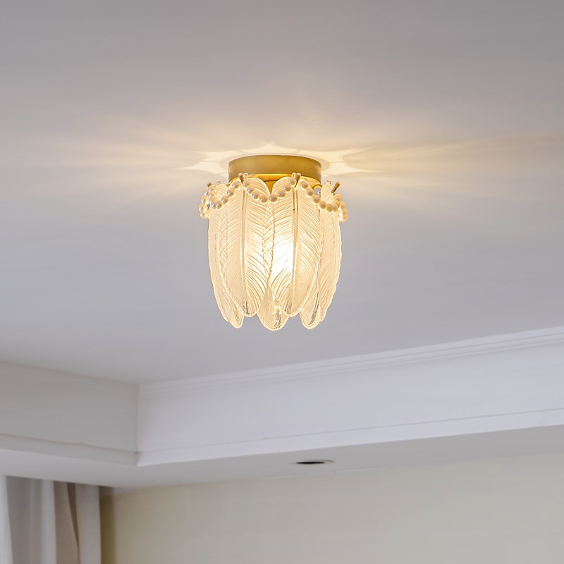 法式羽毛轻奢玄关吸顶灯入户阳台走廊过道衣帽间玻璃珍珠复古灯具