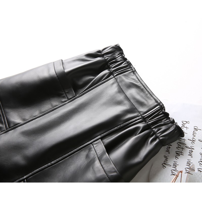 bm胖MM黑色皮裙女2021年秋冬新款松紧高腰宽松遮胯A字短裙半身裙
