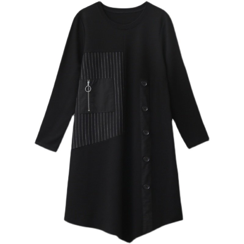 条纹拼接宽松连衣裙2023年春季新款大码女装高级感长袖中长款裙女,女装/女士精品,连衣裙,淘宝优惠券,粉丝福利购,淘宝优惠卷