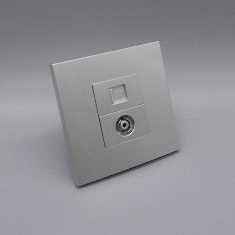 银灰色86型电脑电视插座RJ45网络网线宽带TV有线闭路电视墙壁面板