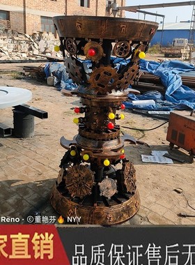 工业风复古齿轮模型酒吧台接待台铁艺创意落地摆件玄关装饰品定制