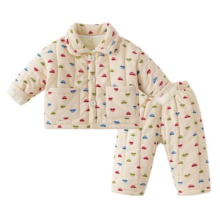 儿童家居服冬季套装宝宝纯棉长袖裤子两件套男童女童冬装铺棉睡衣