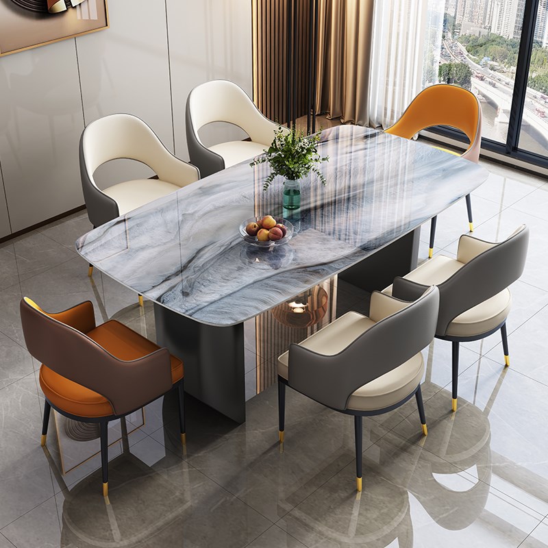 超晶石餐桌椅组合轻奢大理石家用小户型客厅长方形西餐厅岩板饭桌
