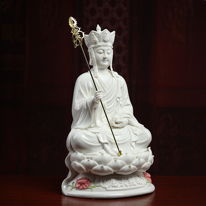 戴玉堂 德化白瓷12/14吋南无地藏菩萨佛像供奉陶瓷地藏王像摆件