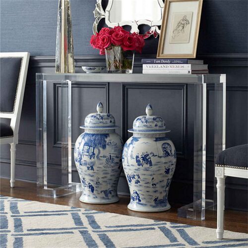 高透亚克力有机玻璃门厅玄关台透明吧台水晶靠墙桌子过道条几定制