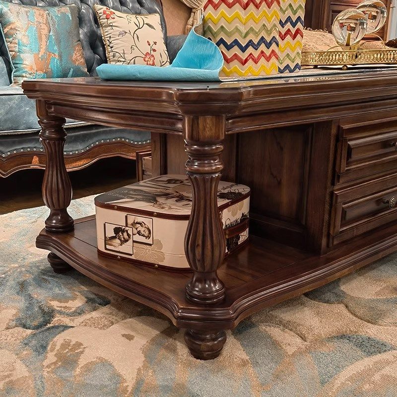 美式实木茶几客厅茶桌欧式茶水桌茶台长方形储物台家用小户型桌子