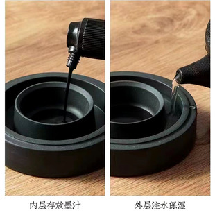 天然原石歙砚罗纹火锅砚台书法专用带盖墨盒不干墨研墨砚台可磨墨