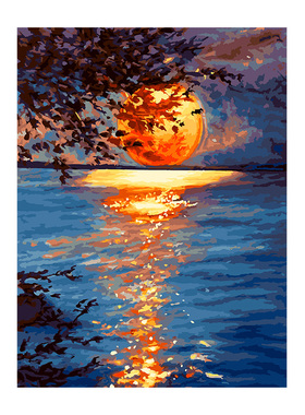数字油画diy油彩画客厅风景手工绘填色高级感丙烯装饰画 月光与海