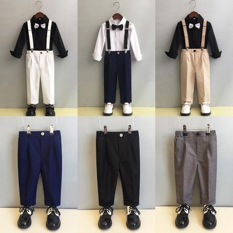儿童西装礼服秋季男童西装裤背带裤男宝宝黑色西裤秋男孩西服裤子