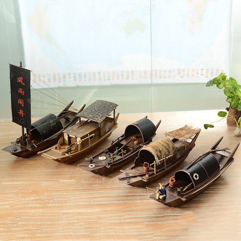 帆船模型游艇船乌篷船古船渔鹰江南水乡创意摆件一帆风顺生日礼物