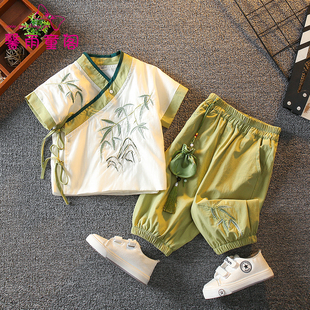 儿童汉服男童夏季古装套装国学服高端唐装小男孩古风童装表演出服