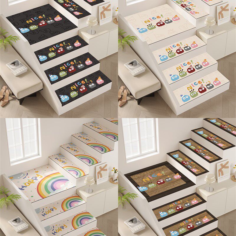 卡通木制楼梯台阶垫无胶自粘室内双工旋转家庭台阶防滑防丑垫