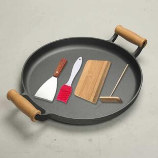 铸铁饼锅煎饼家用无涂层不粘锅手985抓饼煎烙饼锅果包子工具煎水