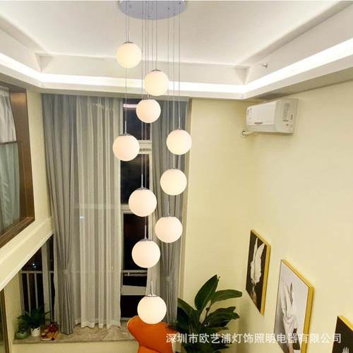 复式楼梯吊灯楼北欧l2005oft约中空别墅大现代简转旋楼梯灯长家居