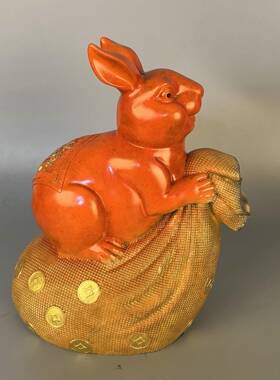 杨铜记生铜兔子兔摆摆件肖兔福运彩件创意家居礼物218乔迁礼品