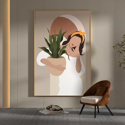 现代简iEM-1627约欧北抽象少女与盆栽轻奢玄关客厅装饰画背壁景墙