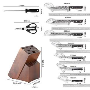 刀套装 家不锈钢544红彩15件具套高用刀端锋利耐用菜刀厨师带实木